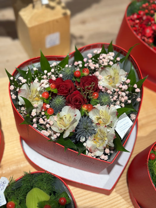 Flower box cuore rosso in velluto (3 misure)