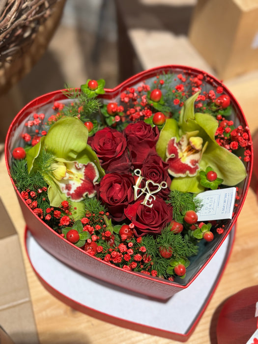 Flower box cuore rosso in velluto (3 misure)