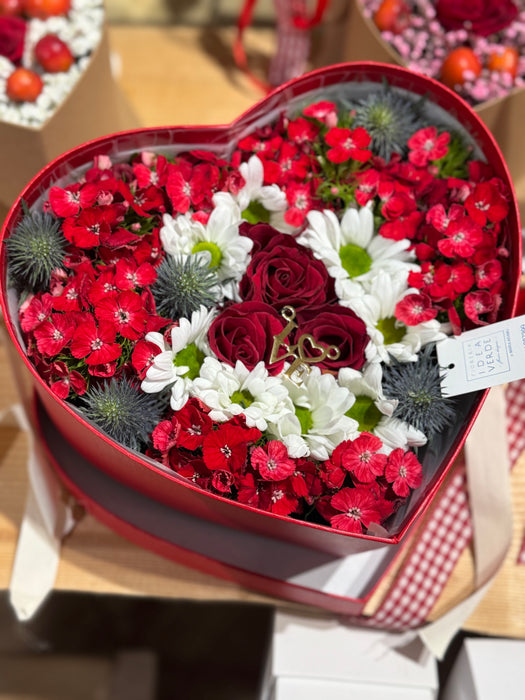 Flower box cuore rosso in velluto (3 misure)