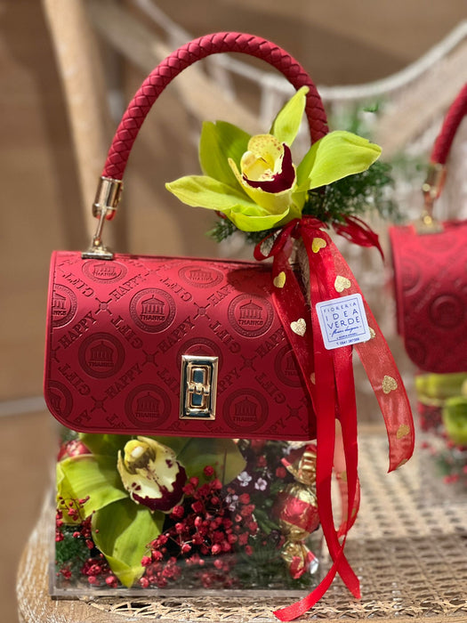 Rectangular handbag with mimosa and various flowers