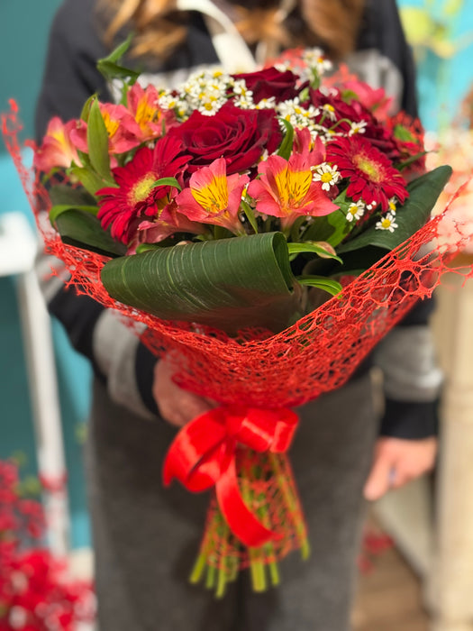 Bouquet Gioia Naturale Rose Garofanini Aspidistria