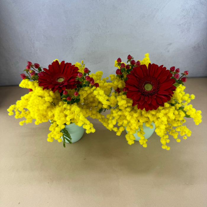 Handbag with mimosa and roses