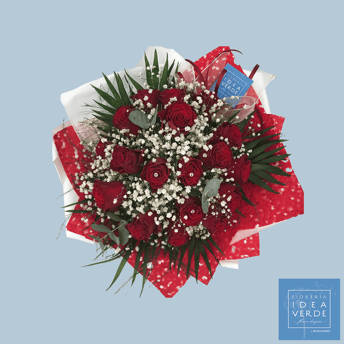 Bouquet Bouquet with 18 Gypsophila Red Roses