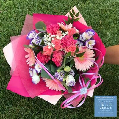 Bouquet Mazzo Celosia Rose Gerbere Lisianthus