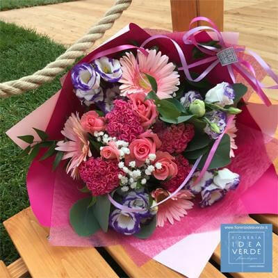 Bouquet Mazzo Celosia Rose Gerbere Lisianthus