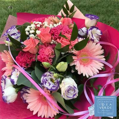 Bouquet Mazzo Celosia Rose Gerbere Lisianthus