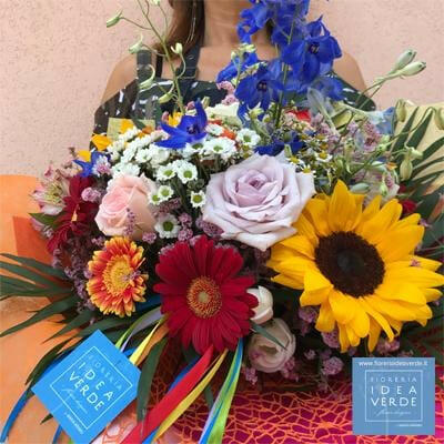 Bouquet Delphinium Rose Sunflowers Gerberas Lisianthus