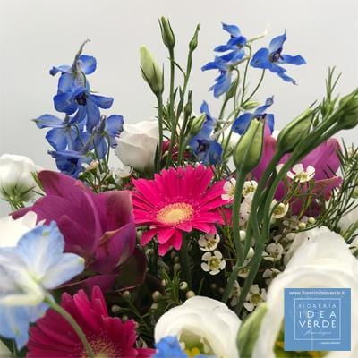 Bouquet Mazzo Lisianthus Delphinium Gerbere Curcuma