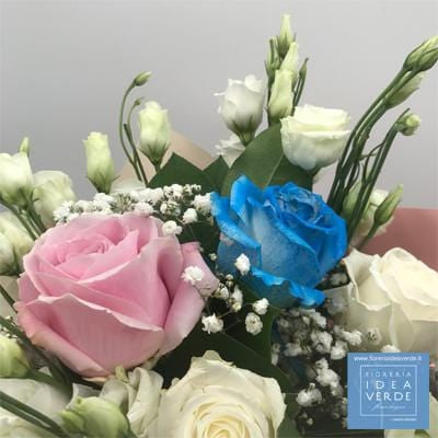 Bouquet Mazzo Rose Bianche Azzurro Lisianthus
