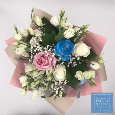 Bouquet Mazzo Rose Bianche Azzurro Lisianthus