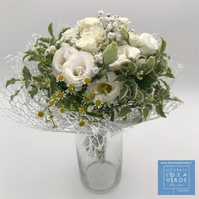 Bouquet Mazzo Rose Lisianthus Bianchi Gypsophila