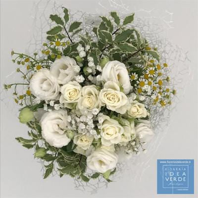 Bouquet Mazzo Rose Lisianthus Bianchi Gypsophila