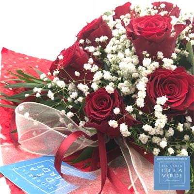 Bouquet Mazzo con 18 Rose Rosse Gypsophila