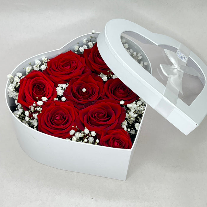 Flower box cuore bianco con fiocco 3 misure
