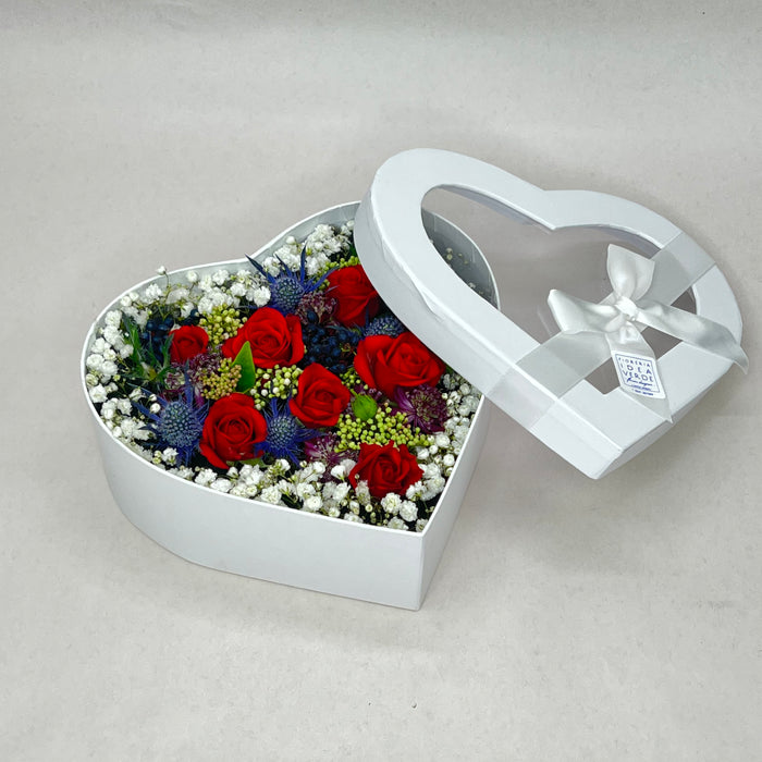 Flower box cuore bianco con fiocco 3 misure