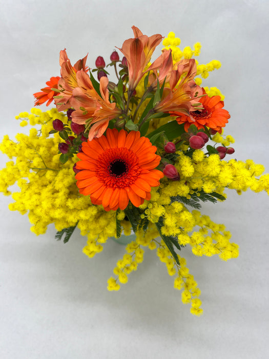 Handbag with mimosa and roses