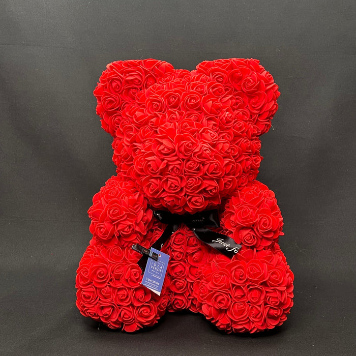 Orsetto di roselline rosse artificiali 40 cm.