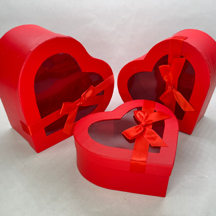 Flower box cuore rosso con fiocco 3 misure