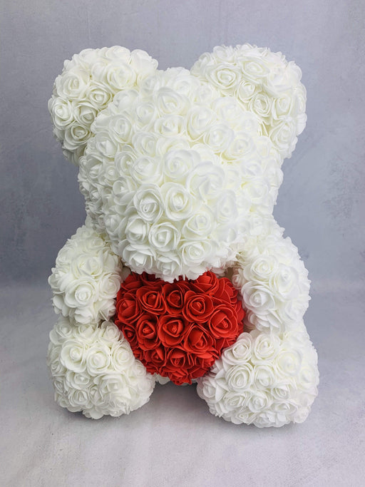 Orsetto di roselline bianche artificiali 40 cm. fiori-rimini