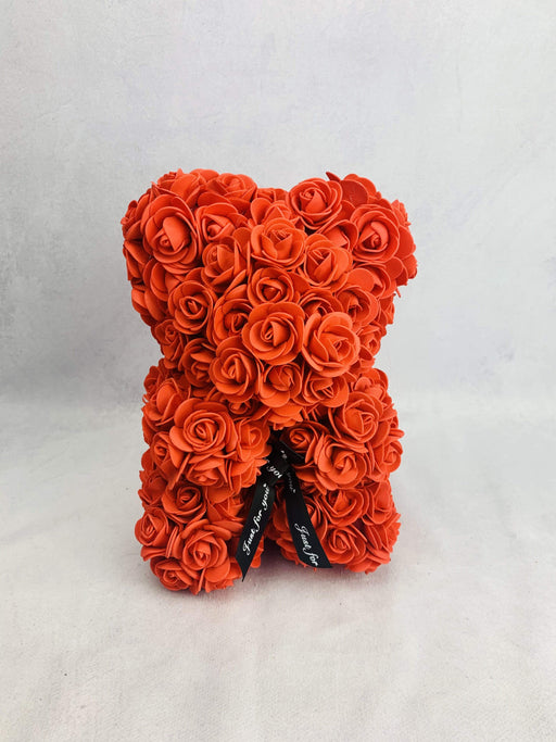 Orsetto di roselline rosse artificiali 25 cm. fiori-rimini