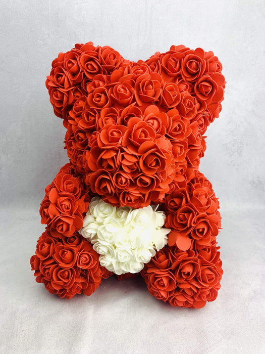 Orsetto di roselline rosse artificiali 40 cm. fiori-rimini